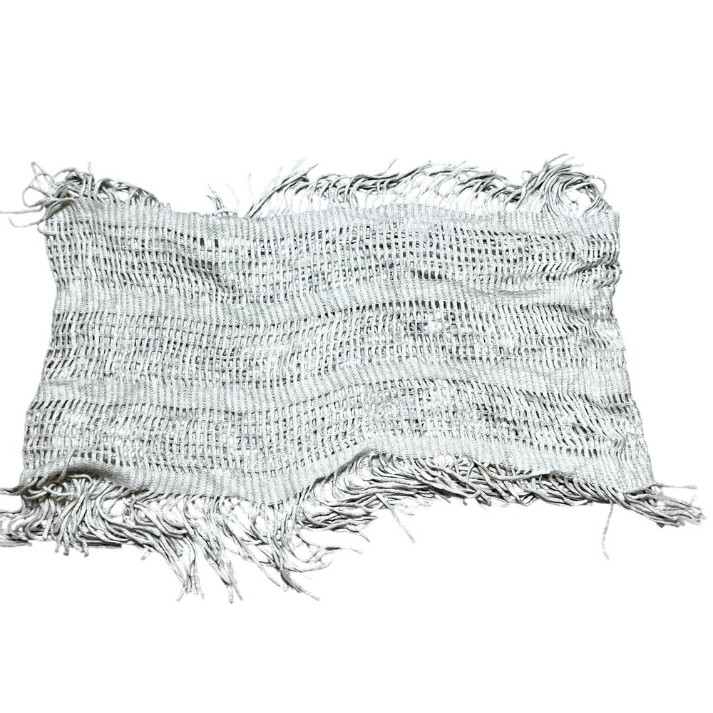 Beige Crochet Infinity Scarf Fringe Boho Festival Cowl 30" Cottagecore Cozy Warm